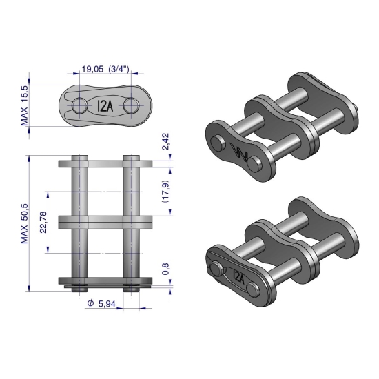 Zamek łańcucha wzmocnionego Z12A-2 ANSI A 60 (R2 3/4) Waryński ( sprzedawane po 5 )