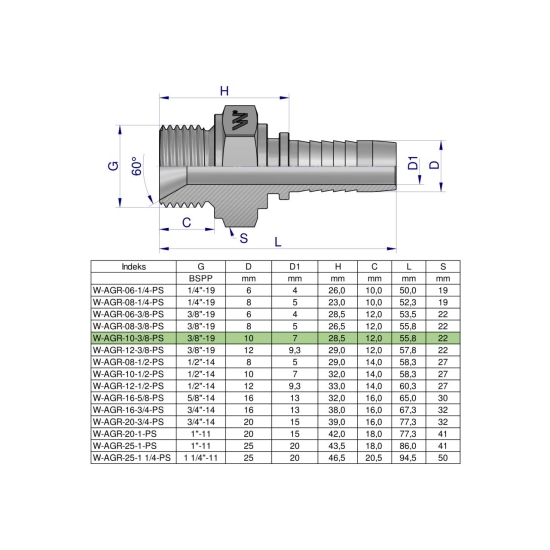 Zakucie hydrauliczne AGR DN10 3/8