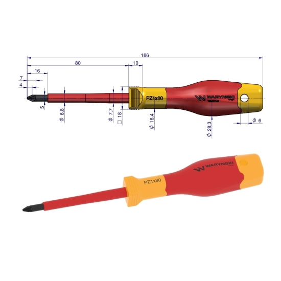 Wkrętak PZ1*80mm. izolowany. VDE. stal S2, Waryński