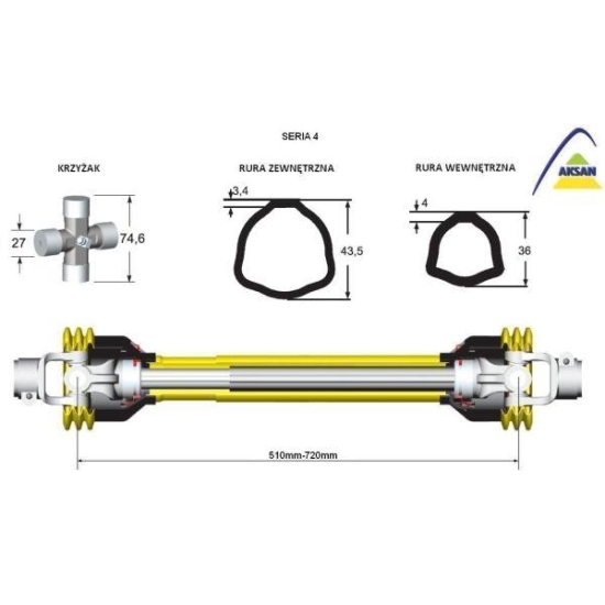 Wał przegubowo-teleskopowy 510-720mm 460Nm szerokokątny CE seria 4 AKSAN