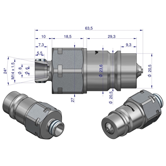 Szybkozłącze hydrauliczne wtyczka M14x1.5 gwint zewnętrzny EURO (ISO 7241-A) z eliminatorem ciśnienia Waryński