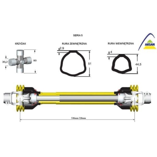 Wał przegubowo-teleskopowy 510-720mm 620Nm 60210 CE seria 5 AKSAN