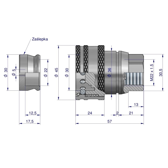 Szybkozłącze hamulcowe gniazdo M22x1.5 gwint wewnętrzny Waryński
