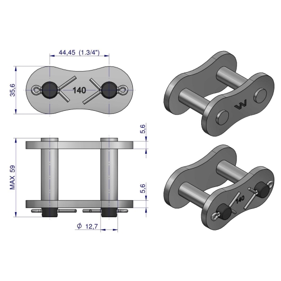 Zamek łańcucha wzmocnionego Z28A-1 ANSI A 140 (R1 1.3/4) Waryński