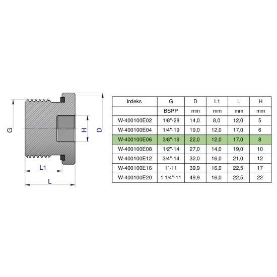 Korek hydrauliczny calowy (na imbus) 3/8" BSP ED Waryński ( sprzedawane po 10 )