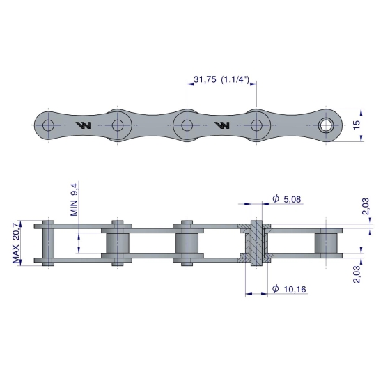 Łańcuch rolkowy 2050 210A (R1 1.1/4) 5 m Waryński