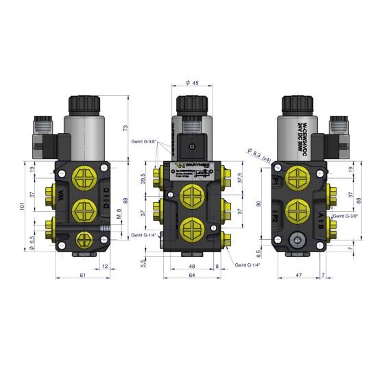 Dzielnik. zawór. elektrozawór kierunkowy elektromagnetyczny kontroli W-E38DVS6/2 (DVS6/50 L/MIN) G3/8