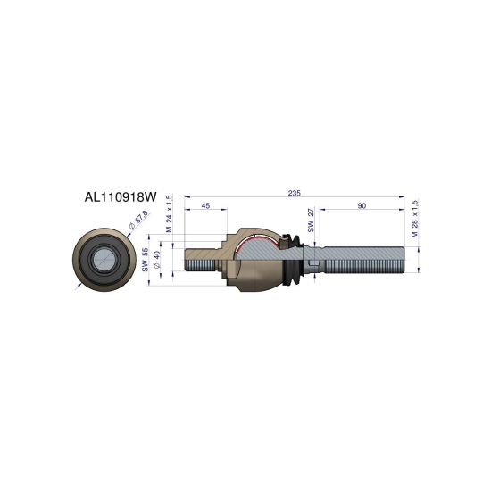 Przegub kierowniczy 235mm- M24x1,5; M28x1,5 AL110918 WARYŃSKI