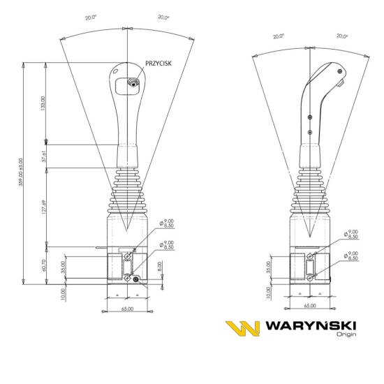 Joystick pod linki zakończone kulką z 1 przełącznikiem (z przyciskiem na kulkę. IP-6019. JOYSTIKK) Waryński