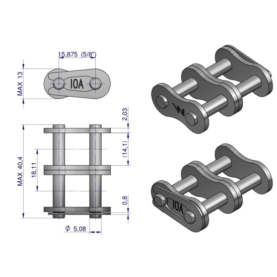 Zamek łańcucha wzmocnionego Z10A-2 ANSI A 50 (R2 5/8) Waryński ( sprzedawane po 5 )