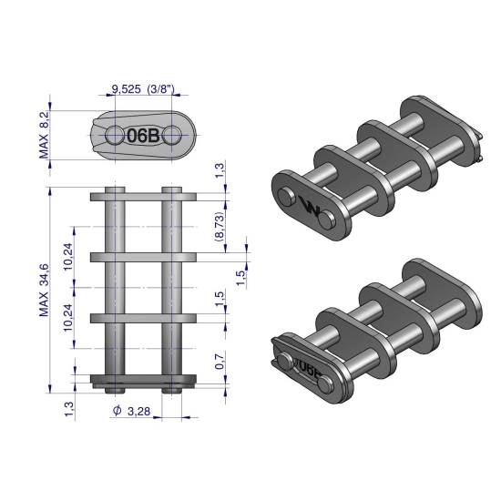 Zamek łańcucha Z06B-3 (R3 3/8) Waryński ( sprzedawane po 5 )