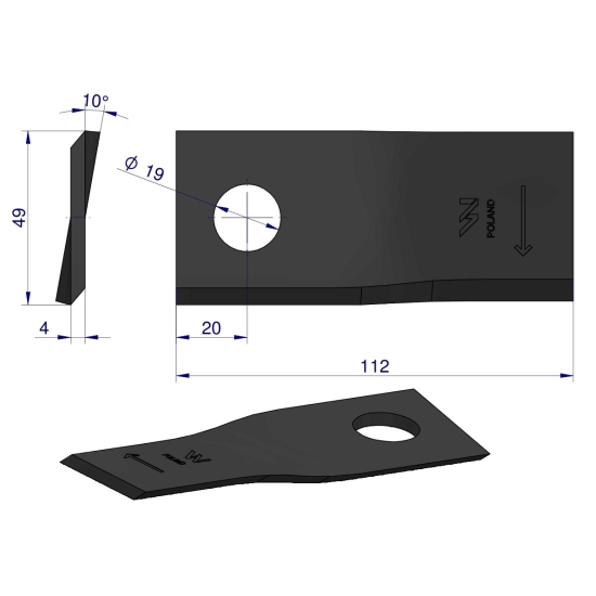 Nóż, nożyk kosiarka 112X48X4X19 prawy zastosowanie 139889.0 Krone WARYŃSKI ( sprzedawane po 25 )