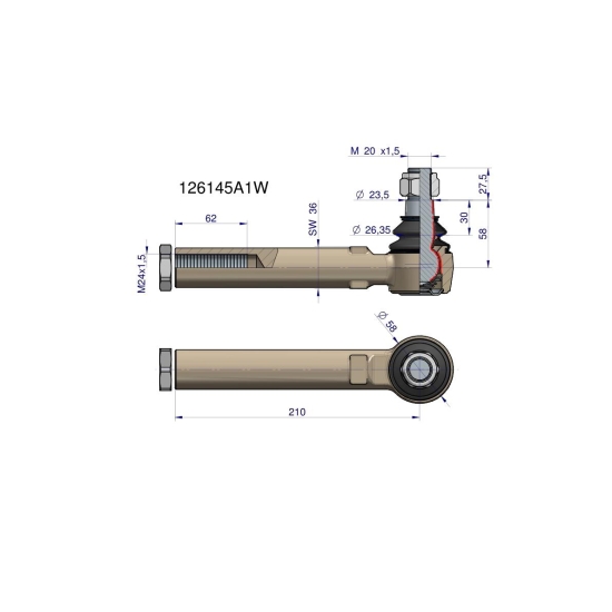 Przegub kierowniczy 210mm- M24x1,5 126145A1 WARYŃSKI