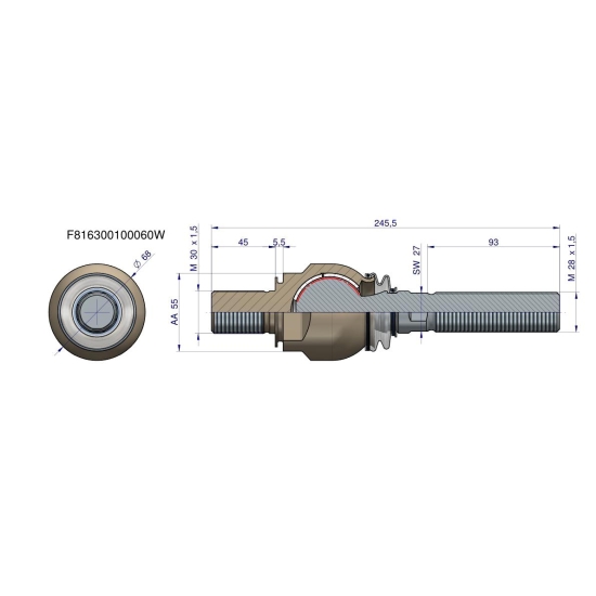 Przegub kierowniczy 245,5mm- M30x1,5; M28x1,5 F816300100060 WARYŃSKI