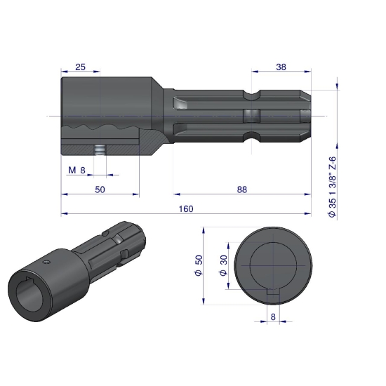 Redukcja adapter na wpust otwór wew. Q 30 mm na wałek 1 3/8 