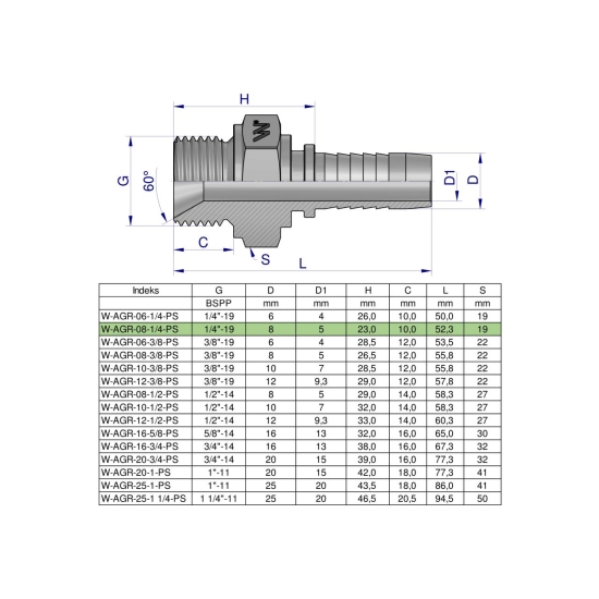 Zakucie hydrauliczne AGR DN08 1/4