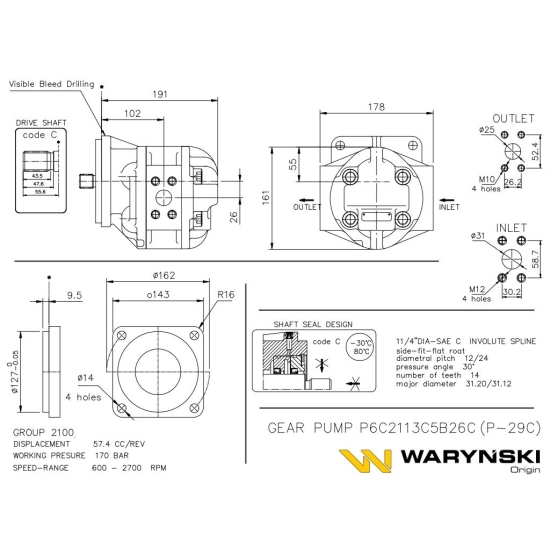 Pompa hydrauliczna P-029C P6C2113C5B26C P2C2113C5B26C Waryński