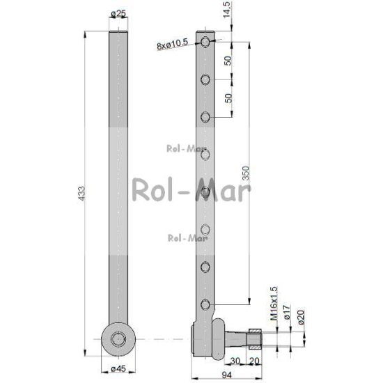 Przegub drążka kierowniczego poprzecznego  320mm 17-19mm AR51584 John Deere