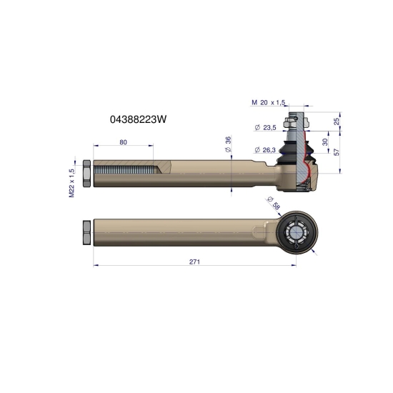 Przegub kierowniczy 271mm- M22x1,5 04388223 WARYŃSKI