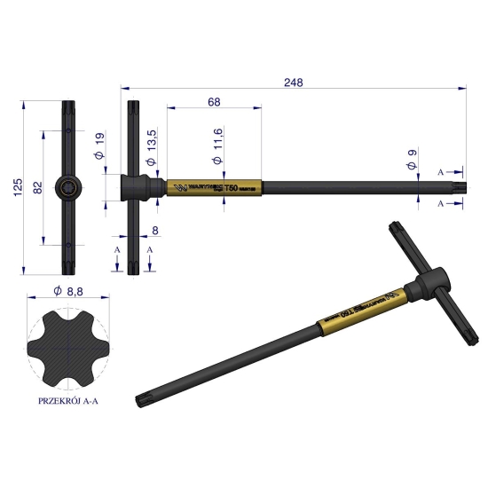 Klucz T ze spinnerem TORX T50 Waryński