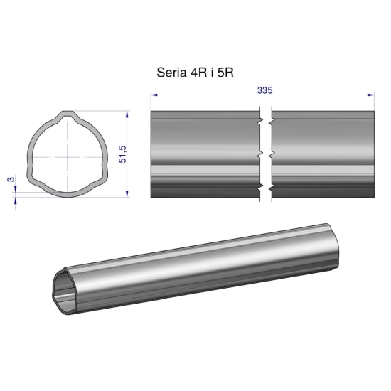 Rura zewnętrzna Seria 4R i 5R do wału 460 przegubowo-teleskopowego 51.5x3 mm 335 mm WARYŃSKI