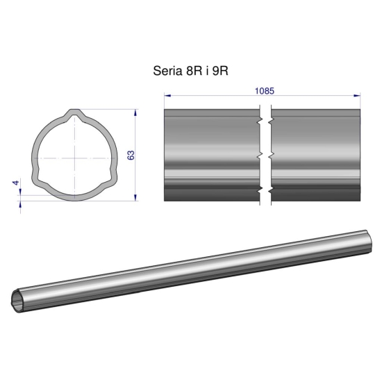 Rura zewnętrzna Seria 8R i 9R do wału 1210 przegubowo-teleskopowego 63x4 mm 1085 mm WARYŃSKI