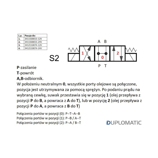 Rozdzielacz (elektrozawór) DL3-S2/10N-D24 24V DC (cewka x 2) Compact 280bar. 50l/min Duplomatic