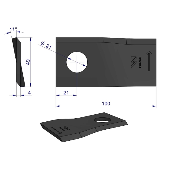 Nóż, nożyk kosiarka 100X48X4X21 lewy zastosowanie 434977 Pottinger WARYŃSKI ( sprzedawane po 25 )