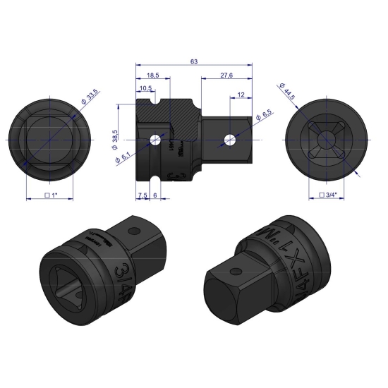 Adapter do kluczy udarowych 3/4 na 1