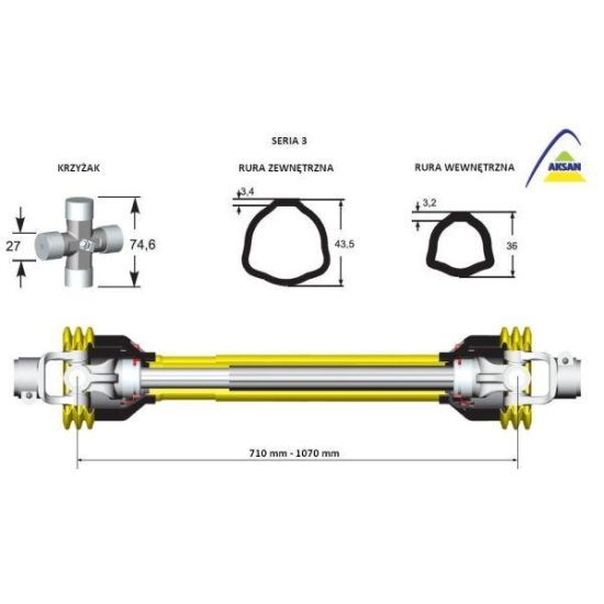 Wał przegubowo-teleskopowy 710-1070mm 400Nm 50240 CE seria 3 AKSAN