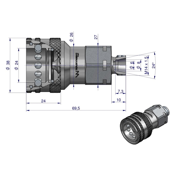 Szybkozłącze hydrauliczne gniazdo M14x1.5 gwint zewnętrzny EURO (9100814G) (ISO 7241-A) Waryński