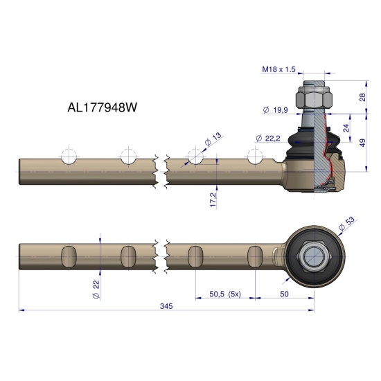 Przegub kierowniczy 345mm AL177948 WARYŃSKI