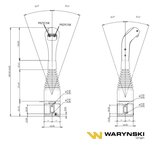 Joystick pod linki zakończone kulką z 2 przełącznikami (z 2 przyciskami na kulkę. IP-6022) Waryński