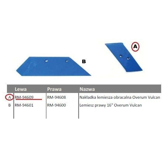 Dłuto, nakładka lemiesza obracalna lewa Overum Vulcan pasuje śruba M12X35NOS - 2 szt.