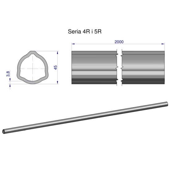 Rura trójkątna wewnętrzna Seria 4R i 5R do wału przegubowo-teleskopowego 45x3.8mm 2m WARYŃSKI (sprzedawane po 2)
