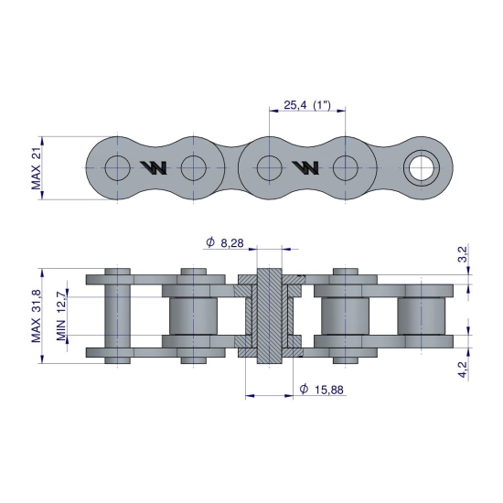 Łańcuch rolkowy 16BX-1 (R1 1) 5 m Waryński