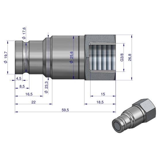 Szybkozłącze hydrauliczne suchoodcinające wtyczka G3/8