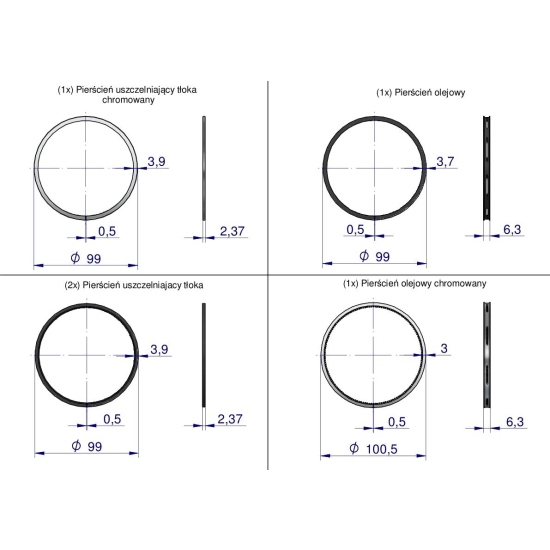 Komplet pierścieni silnika 1-tłok K1-2157-000  MF-4 ORYGINAŁ URSUS