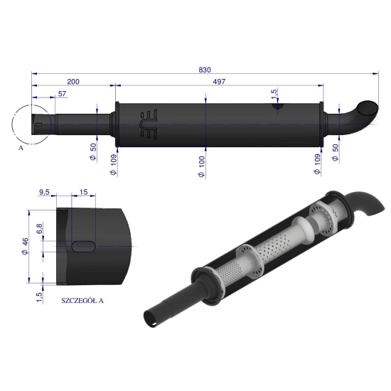 Tłumik okrągły krótki 830mm 4.1kg C-330  ORYGINAŁ URSUS