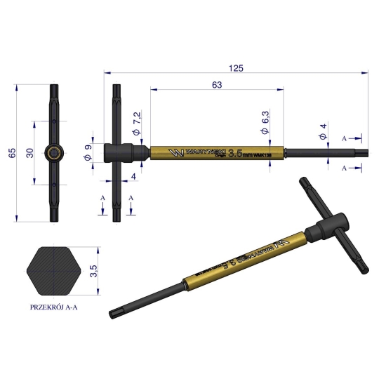 Klucz T ze spinnerem HEX 3.5 mm Waryński