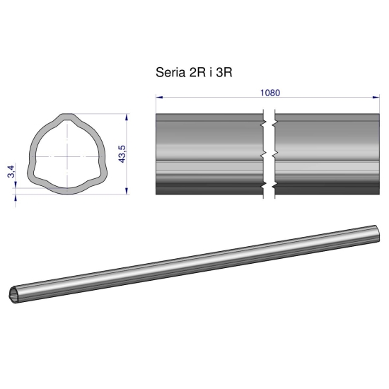 Rura zewnętrzna Seria 2R i 3R do wału 1210 przegubowo-teleskopowego 43.5x3.4 mm 1085 mm WARYŃSKI