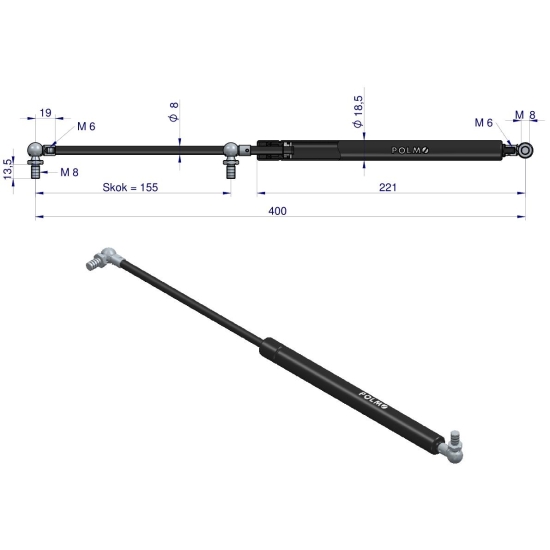 Siłownik szyby tylnej L max. 400mm 83952213P FORD POLMO