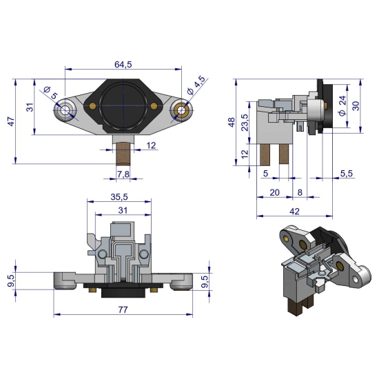 Regulator napięcia z szczotkotrzymaczem alternatora  0120488205EX Nowy Typ EXPOM KWIDZYN eu