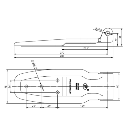 Zawias do zabudowy bez otworu HB-01.270-01 zastosowanie przyczepka SPP