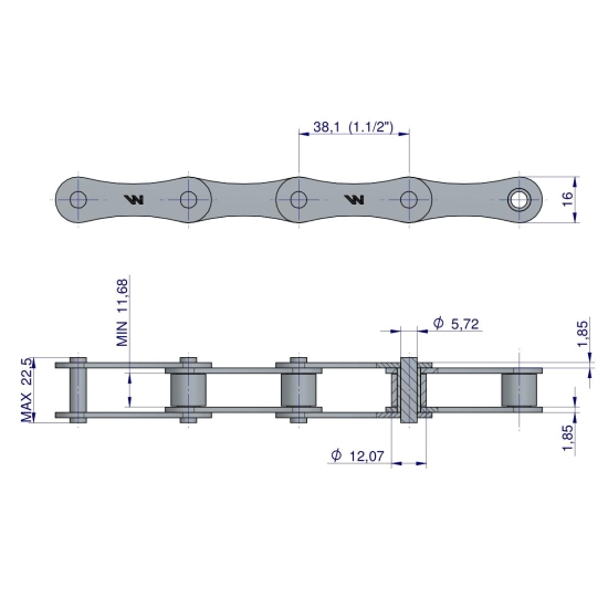 Łańcuch rolkowy 212B (R1 1.1/2) 5 m Waryński