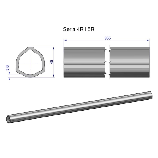 Rura wewnętrzna Seria 4R i 5R do wału 1110 przegubowo-teleskopowego 45x3.8 mm 955 mm WARYŃSKI