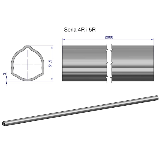 Rura trójkątna zewnętrzna Seria 4R i 5R do wału przegubowo-teleskopowego 51.5x3mm 2m WARYŃSKI (sprzedawane po 2)