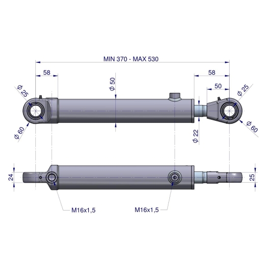 Cylinder hydrauliczny - siłownik dwustronny  CJ2F-40/22/160 Waryński