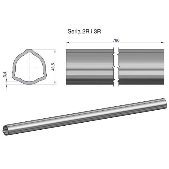 Rura zewnętrzna Seria 2R i 3R do wału 910 przegubowo-teleskopowego 43.5x3.4 mm 785 mm WARYŃSKI