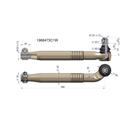 Przegub kierowniczy prawy 385mm- M22x1,5 1968473C1 WARYŃSKI